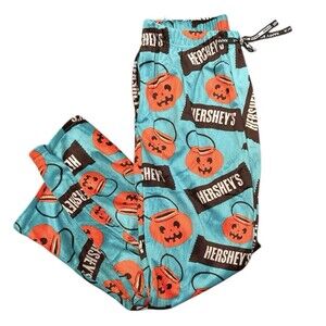 Mens Medium Pajama Pant HERSHEY Chocolate Bar & Pumpkin Trick or Treat Buckets